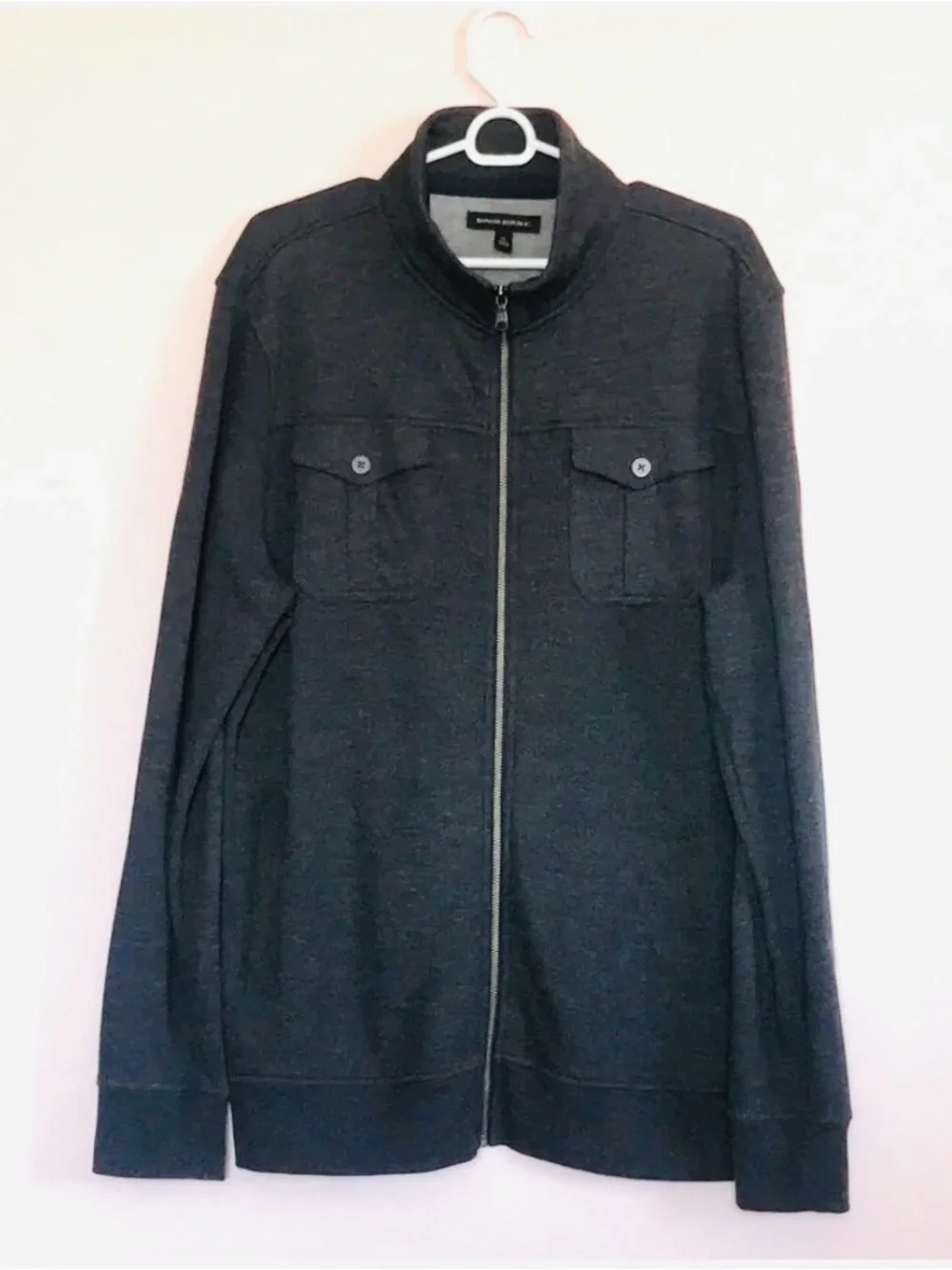 Banana Republic charcoal grey heather zip front sweater jacket XL